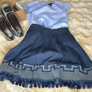 NWOT {J Crew} High waist A-line Skirt with Embroidery and Tassels